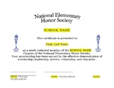 National Elementary Honor Society Certificates