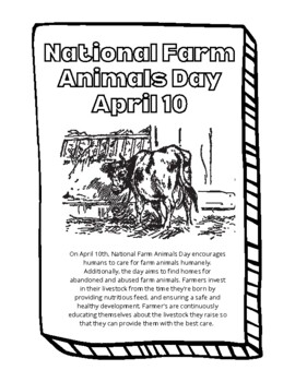 National Farm Animals Day - April 10 - Information/Coloring Sheet