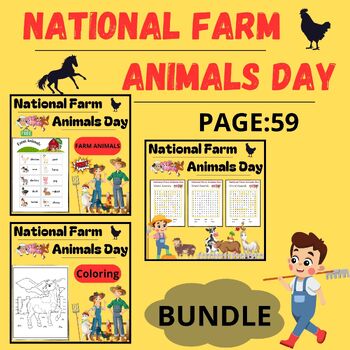 Preview of Bundle National Farm Animals Day Activites  printable worksheets for kids