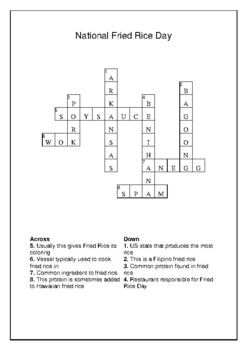 National Fried Rice Day September 20th Crossword Puzzle Word Search