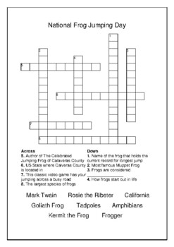 National Frog Jumping Day May 13th Crossword Puzzle Word Search
