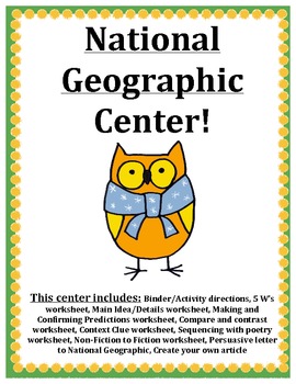 Preview of National Geographic Center Packet! Grades 3,4,5 GATE grades 2,3,4 ALSO
