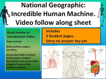 Preview of National Geographic Incredible Human Machine (Body Systems) video sheet.