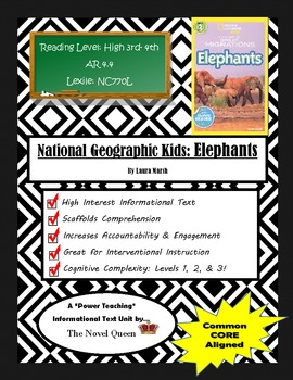 Preview of National Geographic Kids Elephants Informational Text Unit