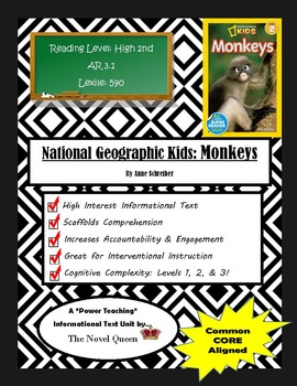 Preview of National Geographic Kids Monkeys Informational Text Unit