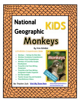 Preview of National Geographic Kids Monkeys {Nonfiction Comprehension Guide}