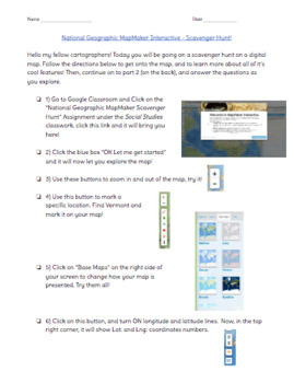 Preview of National Geographic MapMaker Interactive Digital Map Scavenger Hunt 