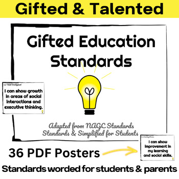 Preview of Gifted Education Standards Posters in Student Terms- Gifted & Talented