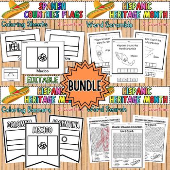 Preview of National Hispanic Heritage Month Activities Games BUNDLE (In Black and White)