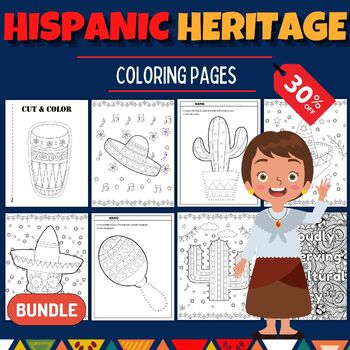Preview of National Hispanic Heritage Month Coloring Pages Cut and Paste scissor Activities