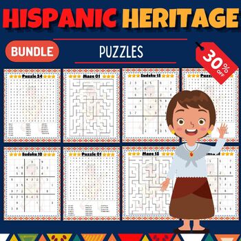 Preview of National Hispanic Heritage Month Día De Los Muertos Puzzles With Solutions