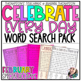 National Holiday Word Search Puzzle Worksheets | Silly Feb