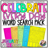 National Holiday Word Search Puzzle Worksheets | Silly Jan