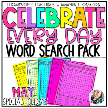 Preview of National Holiday Word Search Puzzle Worksheets | Silly May Holidays