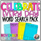 National Holiday Word Search Puzzle Worksheets | Silly Nov