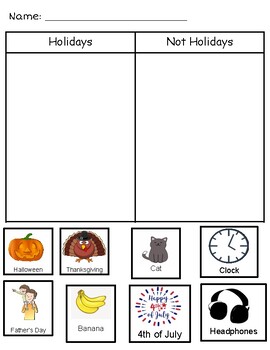 Preview of National Holidays Worksheet