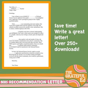 Preview of National Honors Society Recommendation Letter NHS Generic recommendations TEMPLA