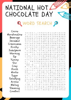 National Hot Chocolate Day No Prep Word Search Puzzle Worksheet Activity