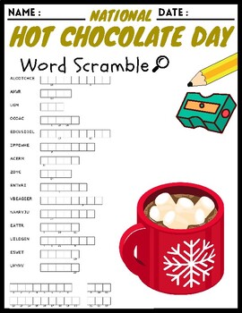 National Hot Chocolate Day Word Scramble Puzzle Worksheets Activities ...