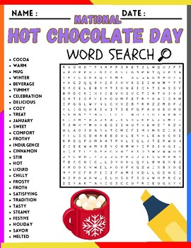 National Hot Chocolate Day Word Search Puzzle Activities by Kids shelves