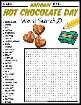 National Hot Chocolate Day word Search Puzzle Worksheets Activities For ...