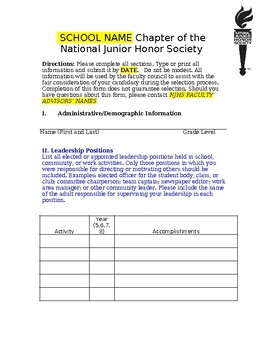Preview of National Junior Honor Society Application Packet