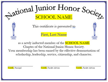 Preview of National Junior Honor Society Induction Certificates