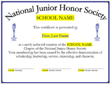 National Junior Honor Society Induction Certificates