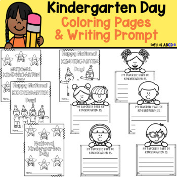 Preview of National Kindergarten Day Coloring Pages, Crown, and Writing Prompts