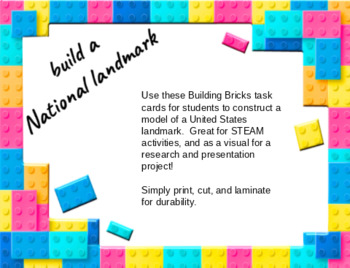 Preview of National Landmarks with Building Bricks Task Cards