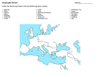 Preview of National Latin Exam, Level I - Geography Worksheet (Blank Map)