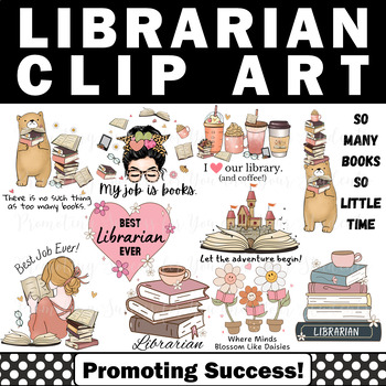 Preview of National Librarian Appreciation Day Week Clipart School Library Month Gift Idea