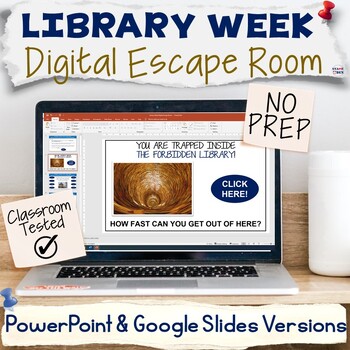 Preview of National Library Week Digital Escape Room - NO PREP Trivia Research Fun Activity