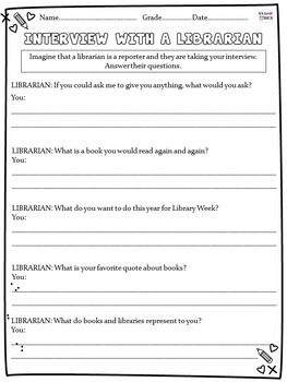 Preview of National Library Week Activity - Interview with a Librarian Writing Worksheet