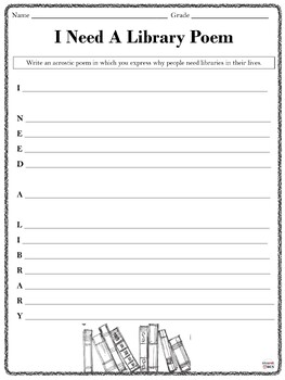 Preview of National Library Week Activity and Worksheet - Acrostic Poem Writing