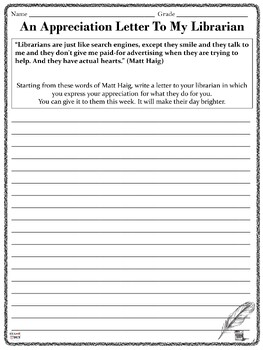 Preview of National Library Week Activity and Worksheet - Appreciation Letter Writing