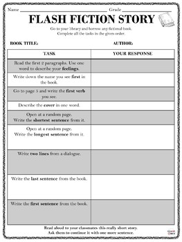 Preview of National Library Week Activity and Worksheet - Flash Fiction Story Writing
