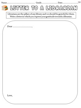 Preview of National Library Week Activity and Worksheet - Letter to a Librarian Writing