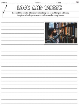 Preview of National Library Week Activity and Worksheet - Picture Prompt Narrative Writing