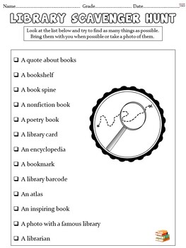 National Library Week Activity and Worksheet - Scavenger Hunt | TPT