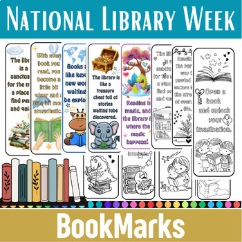 Preview of Library Coloring Bookmarks | National Library Week Color Your Bookmarks