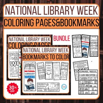 Preview of National Library Week Printable Bookmarks to Color and coloring pages activities