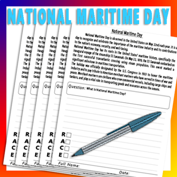 Preview of National Maritime Day RACE Strategy Worksheets,Reading Comprehension Passage