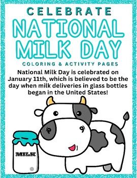 Preview of National Milk Day -  A Printable Activity Book for January 11th!