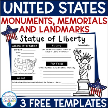 Preview of National Monuments, Memorials, & Landmark Report Templates FREEBIE