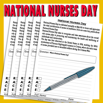 Preview of National Nurses Day Reading Comprehension - RACE Writing practice worksheets