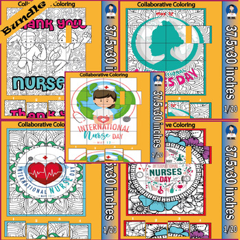 Preview of National Nurses Day coloring page activities Collaborative Poster Bundle