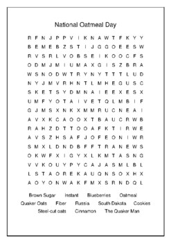 National Oatmeal Day October 29th Crossword Puzzle Word Search Bell