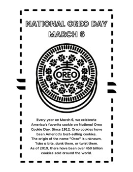 Preview of National Oreo Day - March 6 - Information/Coloring Sheet