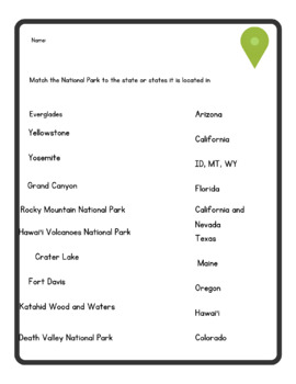 Preview of National Park Matching Game